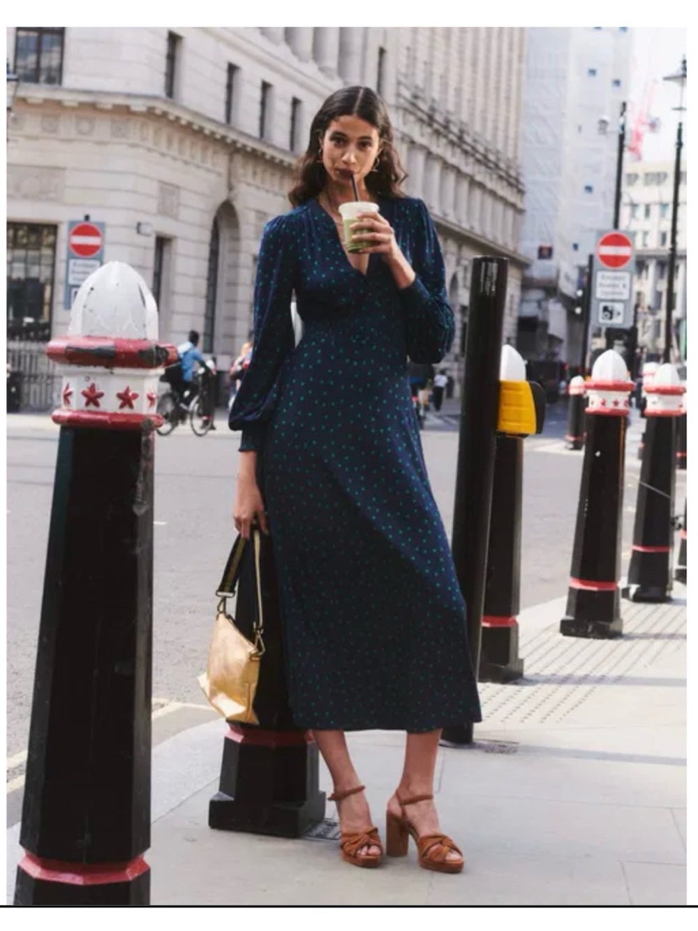 Boden Ivy Smocked Midi Dress, Navy Sparse Spot NWT